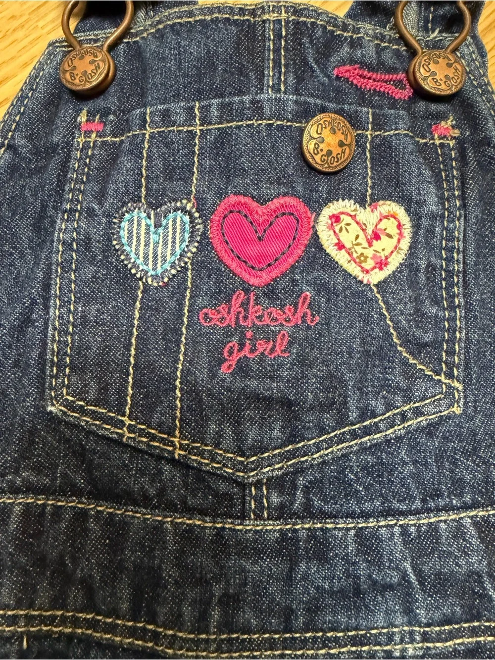 OshKosh B’gosh Heart Embroidered Denim Snap Leg Overalls 18 Months Cotton